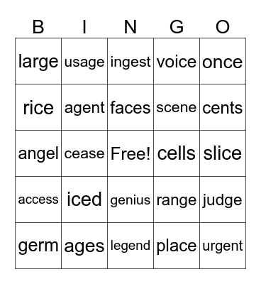 GE CE BINGO Card