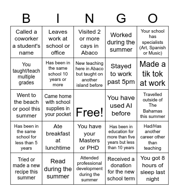 EDUCATION BINGO Card
