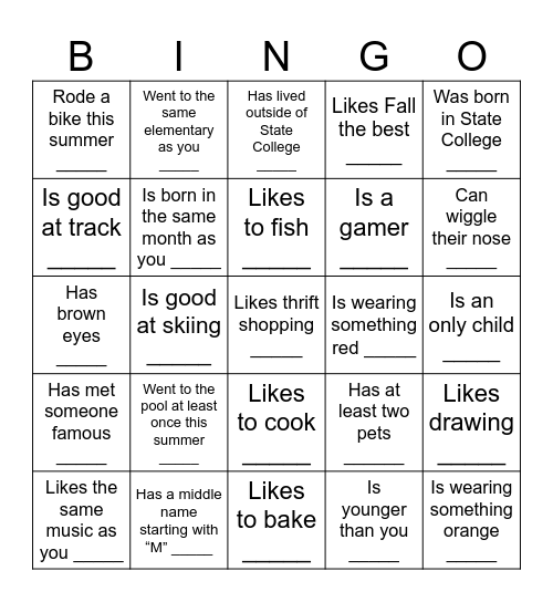 4 Write the name of a classmate in each box.  Each classmate can be used only once. Bingo Card