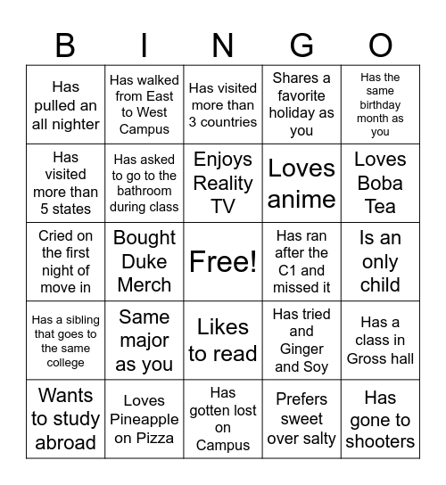 SPEED FRIENDING Bingo Card