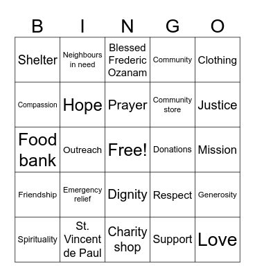 Vinnies Bingo Card