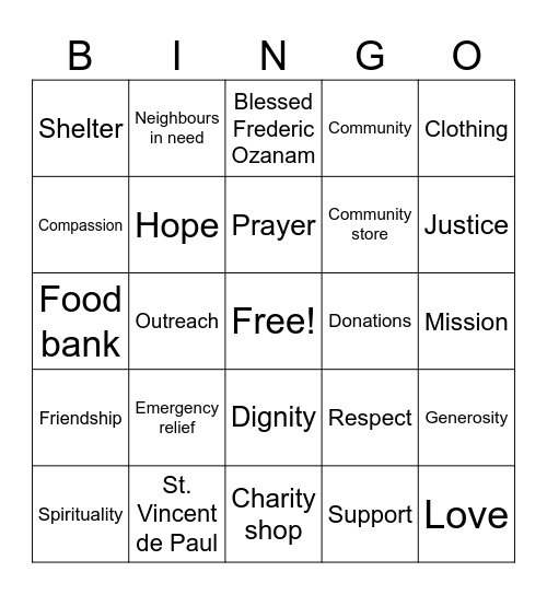 Vinnies Bingo Card