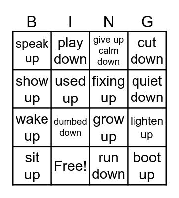 PHRASAL VERBS UP/DOWN Bingo Card