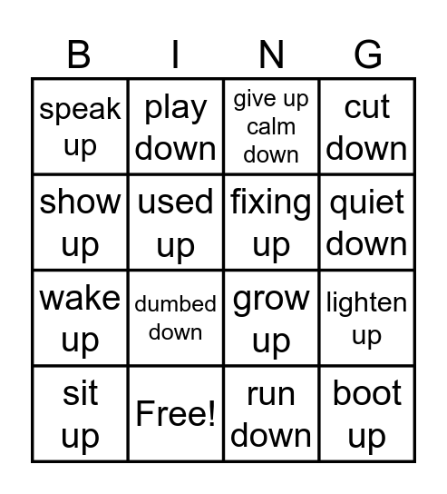 PHRASAL VERBS UP/DOWN Bingo Card
