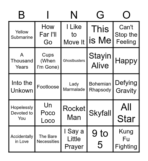 MOVIE HITS! Bingo Card