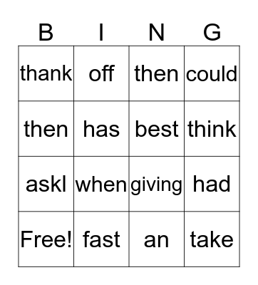 Green Group Bingo Card