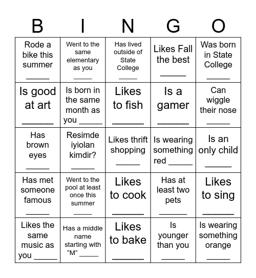 5 Write the name of a classmate in each box.  Each classmate can be used only once. Bingo Card