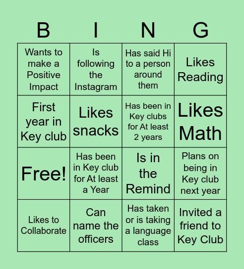KEY CLUB BINGO Card