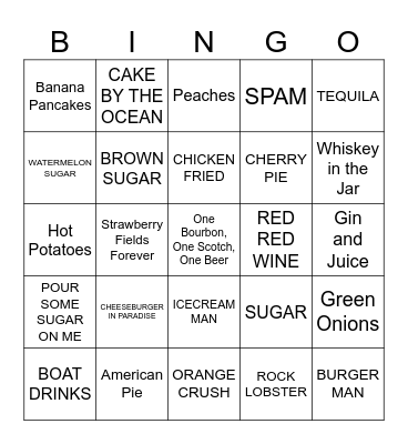 DRINKS AND FOOD Bingo Card