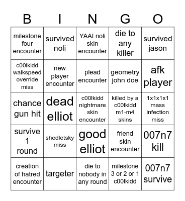 forsaken Bingo Card