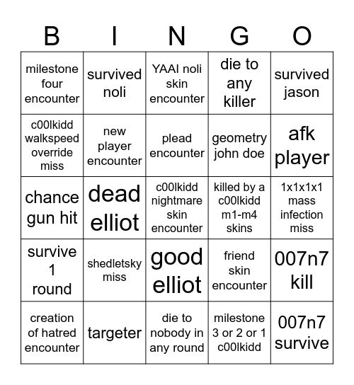 forsaken Bingo Card