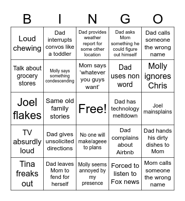 Family Bingo Card