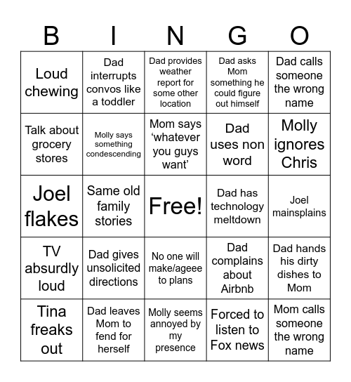 Family Bingo Card