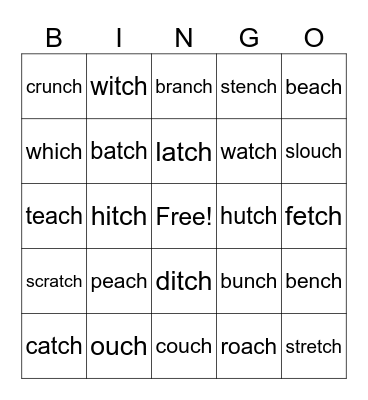 tch and ch Bingo Card