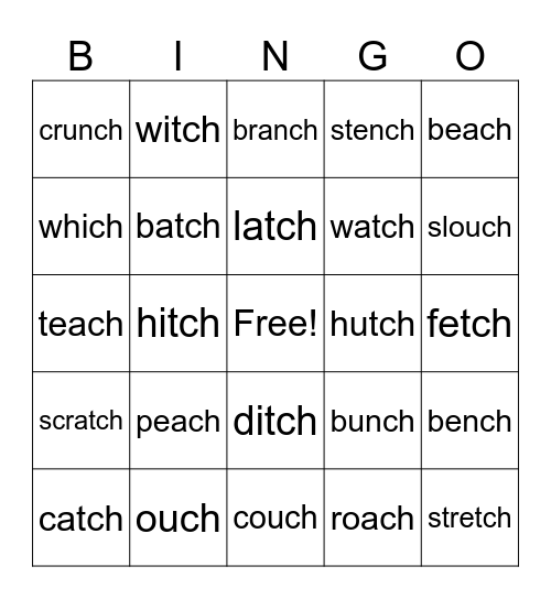 tch and ch Bingo Card