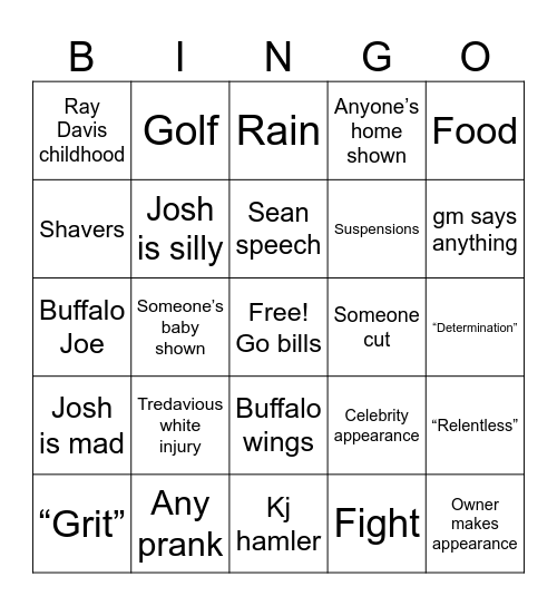 Bills Bingo Card