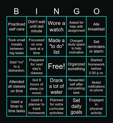 Time Management BINGO Card
