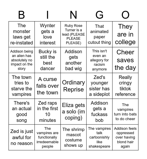 Zombies 4 Predicton Bingo Card