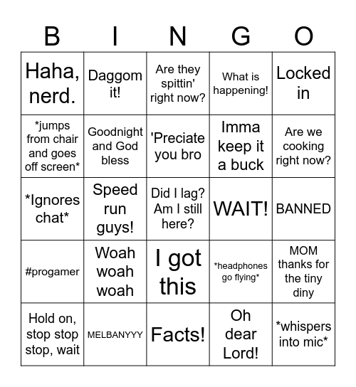 Ayejohnsons Live stream Bingo Card