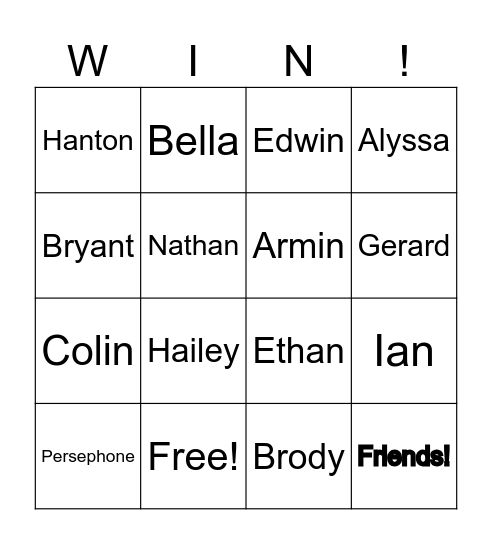 My Friends! Bingo Card