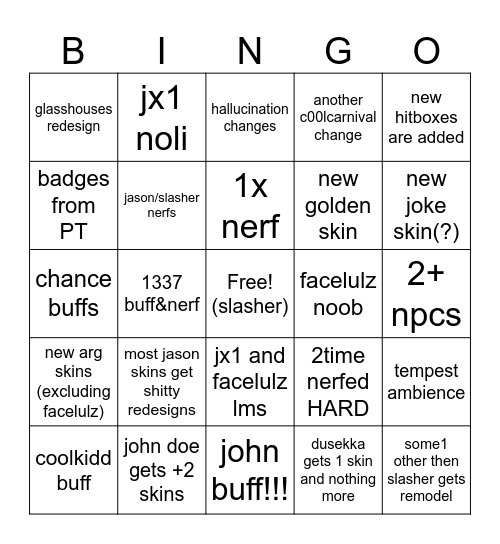 forsaken bingo Card