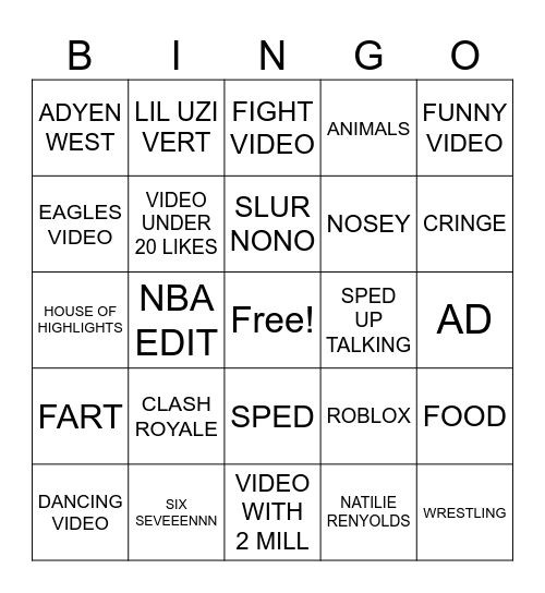 tiktok Bingo Card