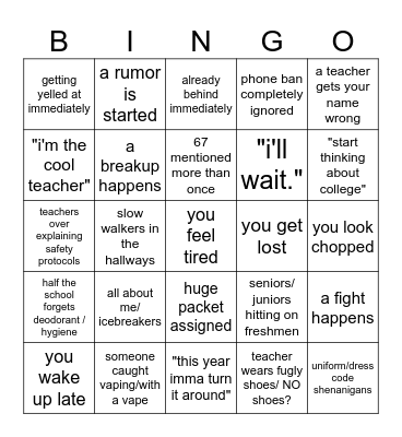 first day bingo Card