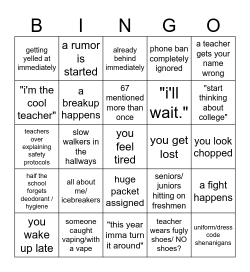 first day bingo Card
