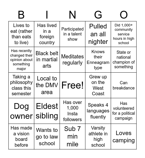 I'm Here, What's Next Bingo Card