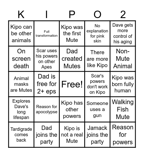 Kipo S2 Bingo Card