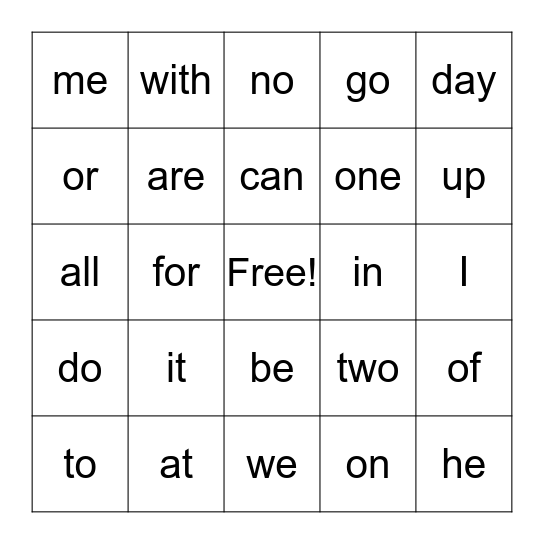 Word Wall Bingo  Bingo Card