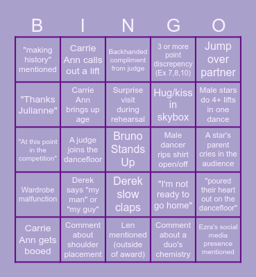 DWTS Season 34 Bingo Card