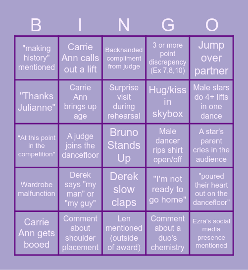 DWTS Season 34 Bingo Card