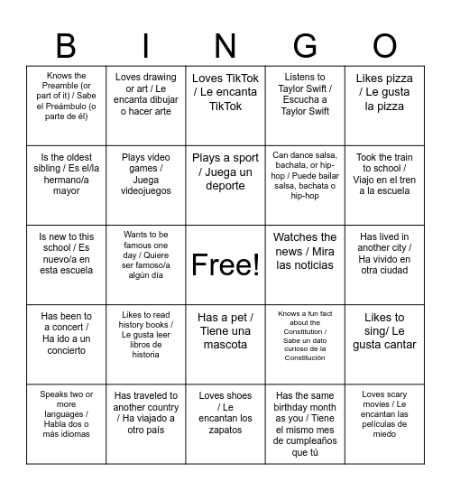 Civics Bingo Card