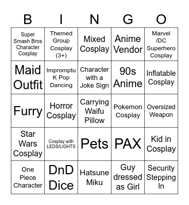 PAX WEST 2025 Bingo Card