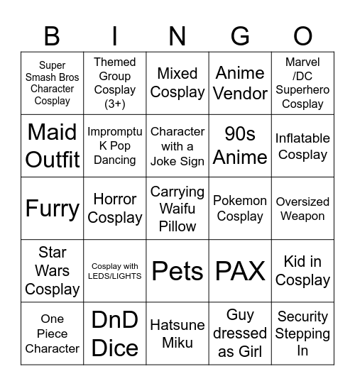 PAX WEST 2025 Bingo Card