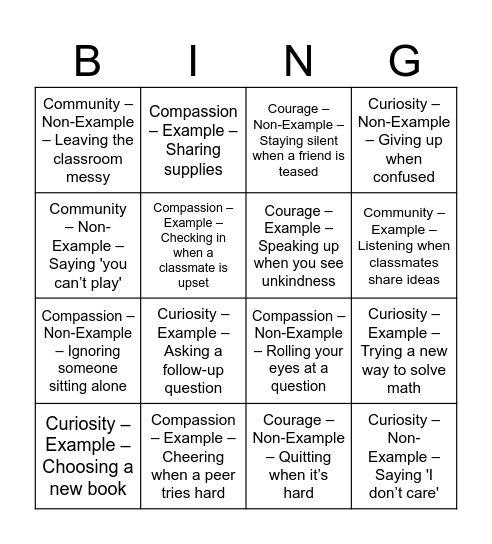 EB Values BINGO Card