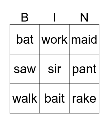 pronounciation Bingo Card