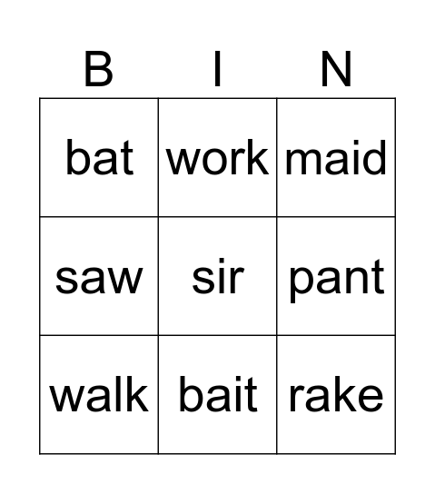 pronounciation Bingo Card