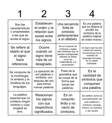 Teoria de la computacion Bingo Card