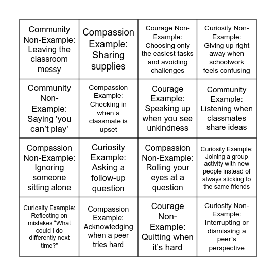 EB Values BINGO Card