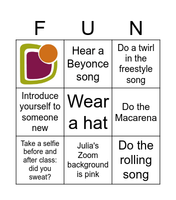 Club21 Zumba Springo Bingo Card