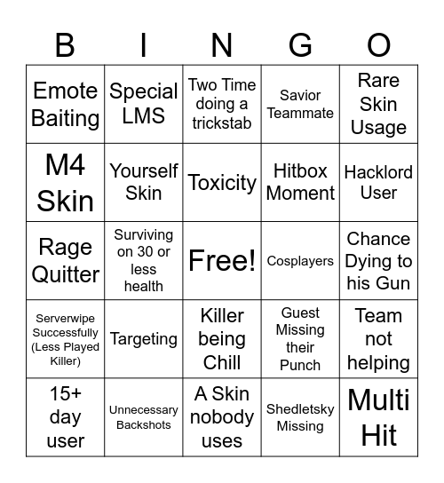 Forsaken Bingo Card