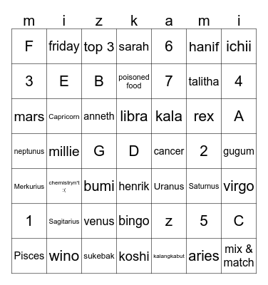 mizukami koshi Bingo Card