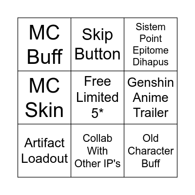 Genshin Special Program 6.0 Bingo Card