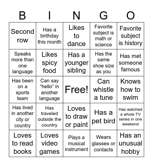 Untitled Bingo Card