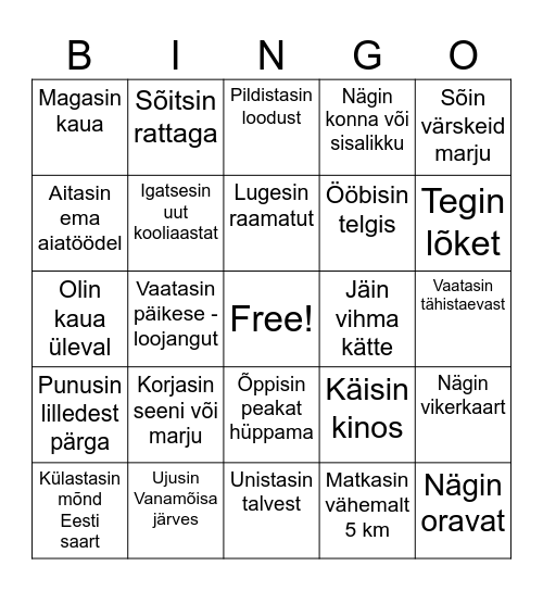 Suvemälestused Bingo Card