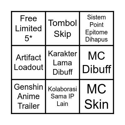 Genshin Special Program 6.0 Bingo Card