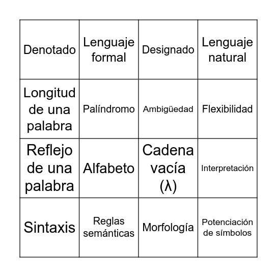 Teoría de la Computación Bingo Card