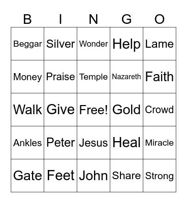 Peter Heals a Lame Beggar Bingo Card